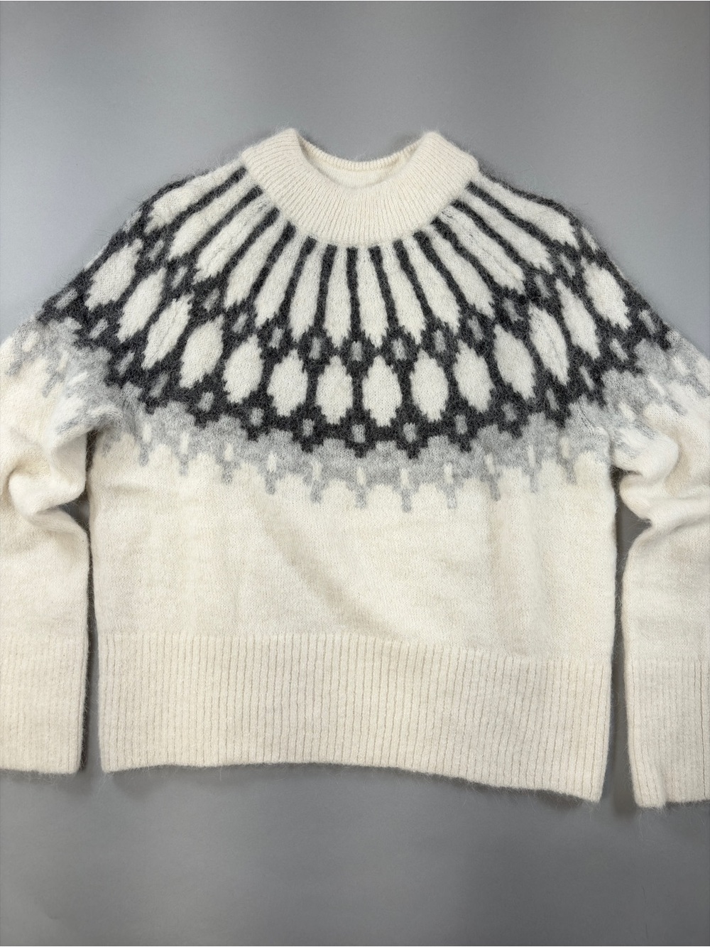 Banana Republic Fair Isle Alpaca Mock Neck Sweater M Transition Cream Black Gray
